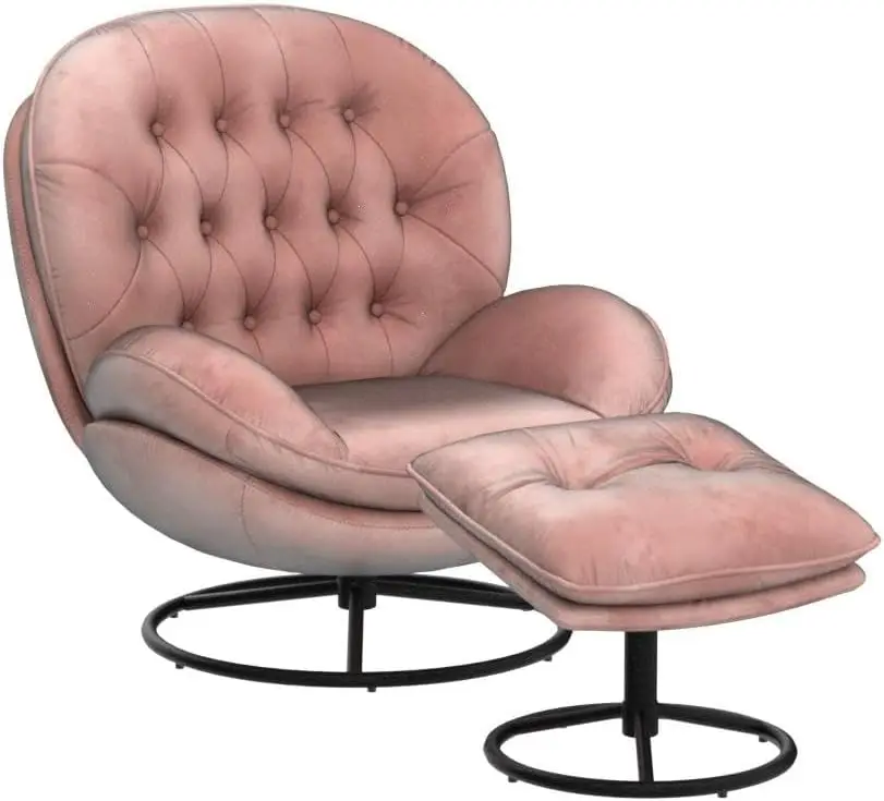 Sedia girevole in velluto con set ottomano Poltrona lounge moderna con poggiapiedi Comoda poltrona per ufficio domestico (Rosa)