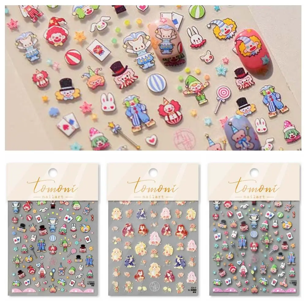 Cartoon Clown Nail Stickers Cute Doll Circus Pattern Nail Decoration Stickers Nail Decoration Accessories