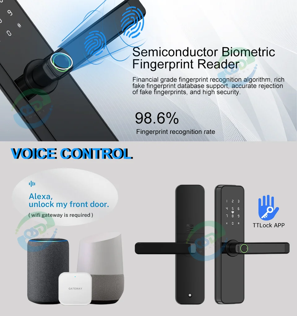 Cerradura inteligente con huella dactilar para puerta, dispositivo de cierre Digital con WiFi, compatible con aplicación Tuya