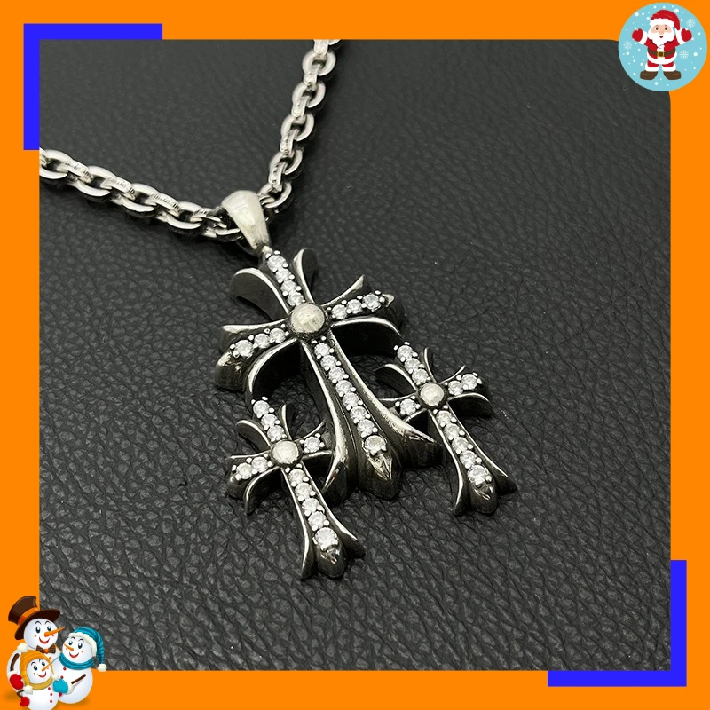 Premium Retro Full Diamond Thirty Cross Necklace Hip-hop Personality Pendant Classic Trendy Jewelry