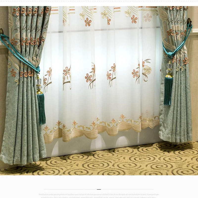 

Modern Pastoral Curtains for Living Room Luxury Embossed Embroidered Cortina Jacquard Chenille Blackout Curtains Bedroom Custom