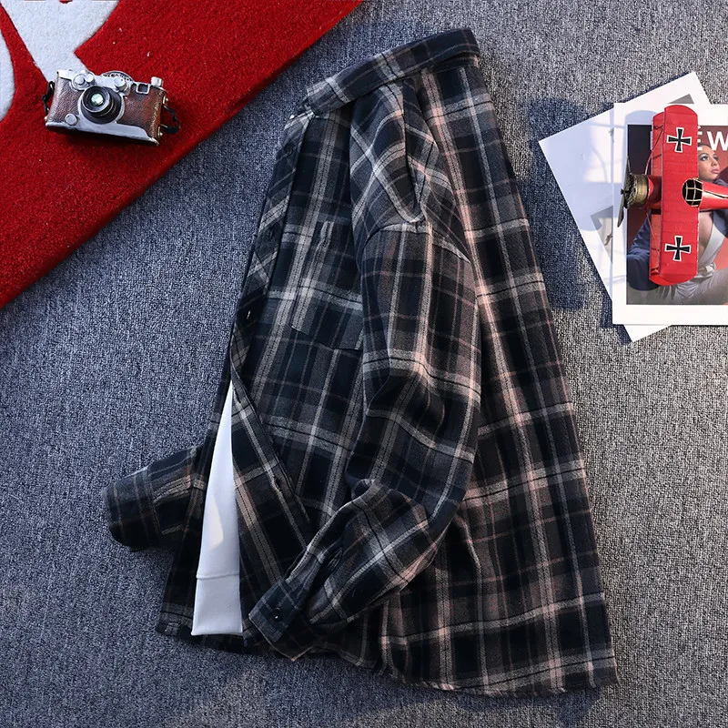 

Осенний модный ретро клетчатый воротник большого размера, длинный свеч irt, повседневная внутренняя одежда, верхняя одежда, повседневный универсальный топ Sli