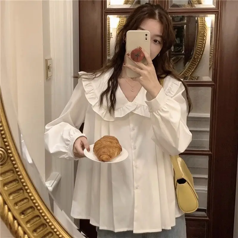 

Long Sleeve Shirts Womens Chiffon Button Down Tops Sweet Feminine Minimalist Retro French Style Preppy Youth Chic Spring Office