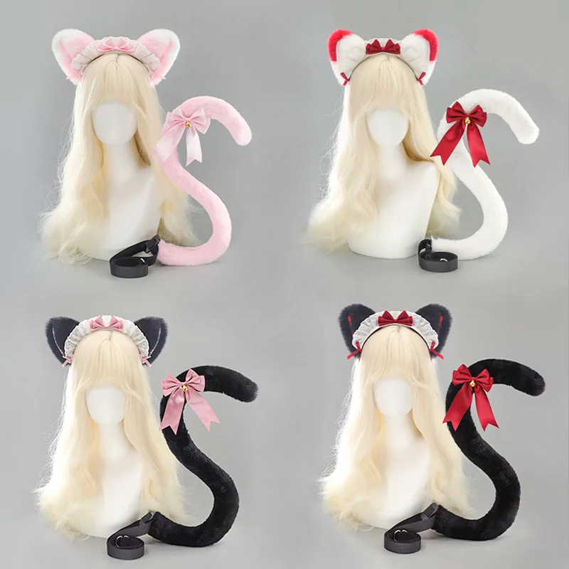 

Lolita Cat Ears Headband | Cosplay Cat Ears & Tail Set | Otaku Maid Lolita Hair Accessory (Handmade)