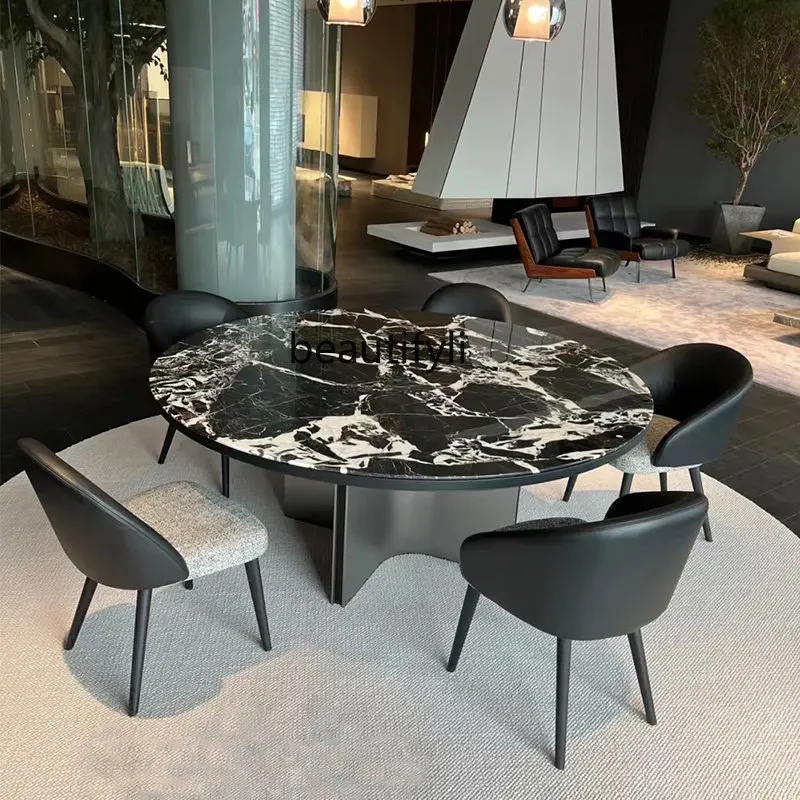 zq  Natural Marble Dining-Table Italian High-End Custom Luxury Stone Black Tulip Table