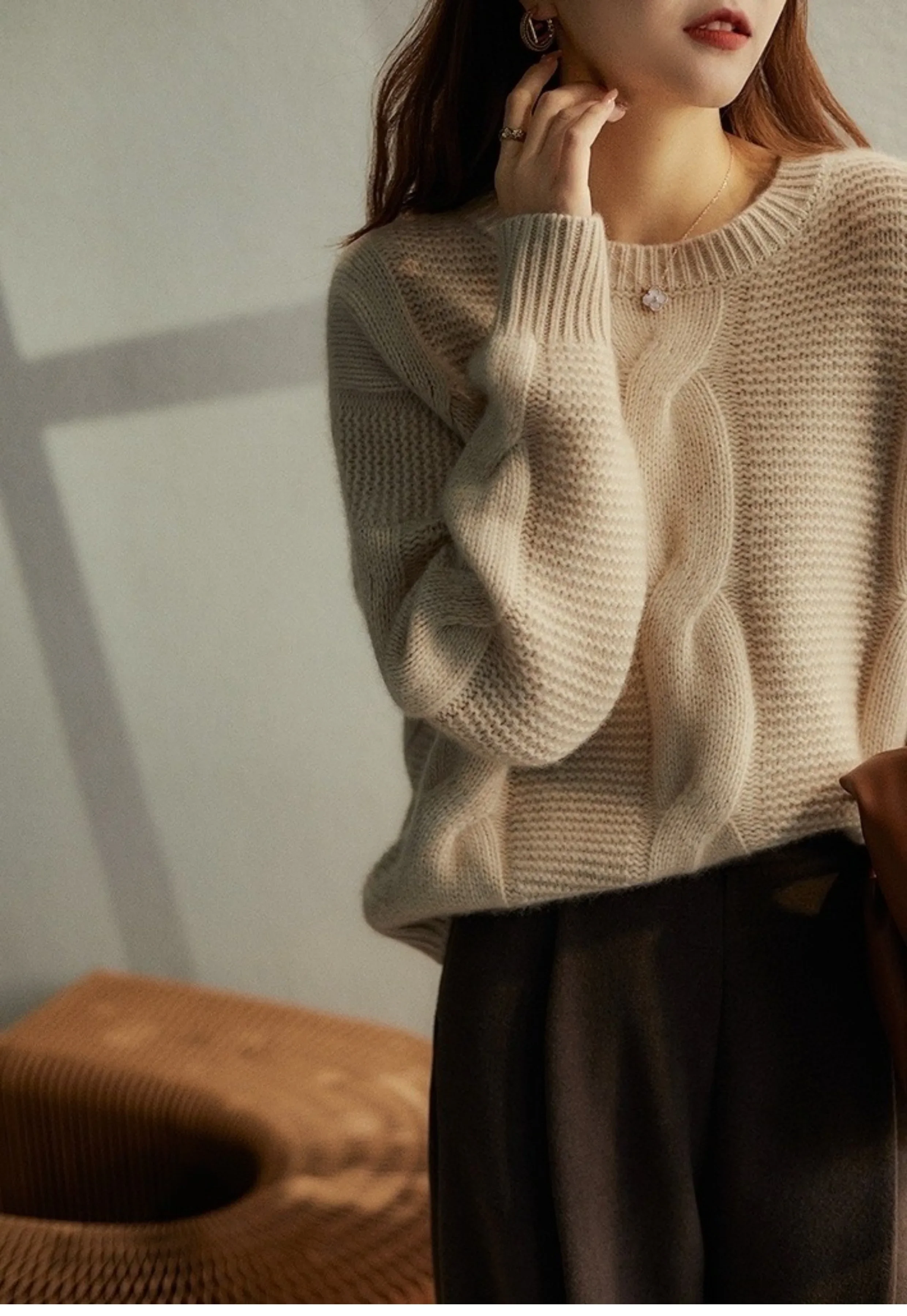 Women\'s 100% Pure Cashmere Sweater Loose Fit High-End European Style Thick Heavy Industry Lazy Wind Autumn Winter Essential
