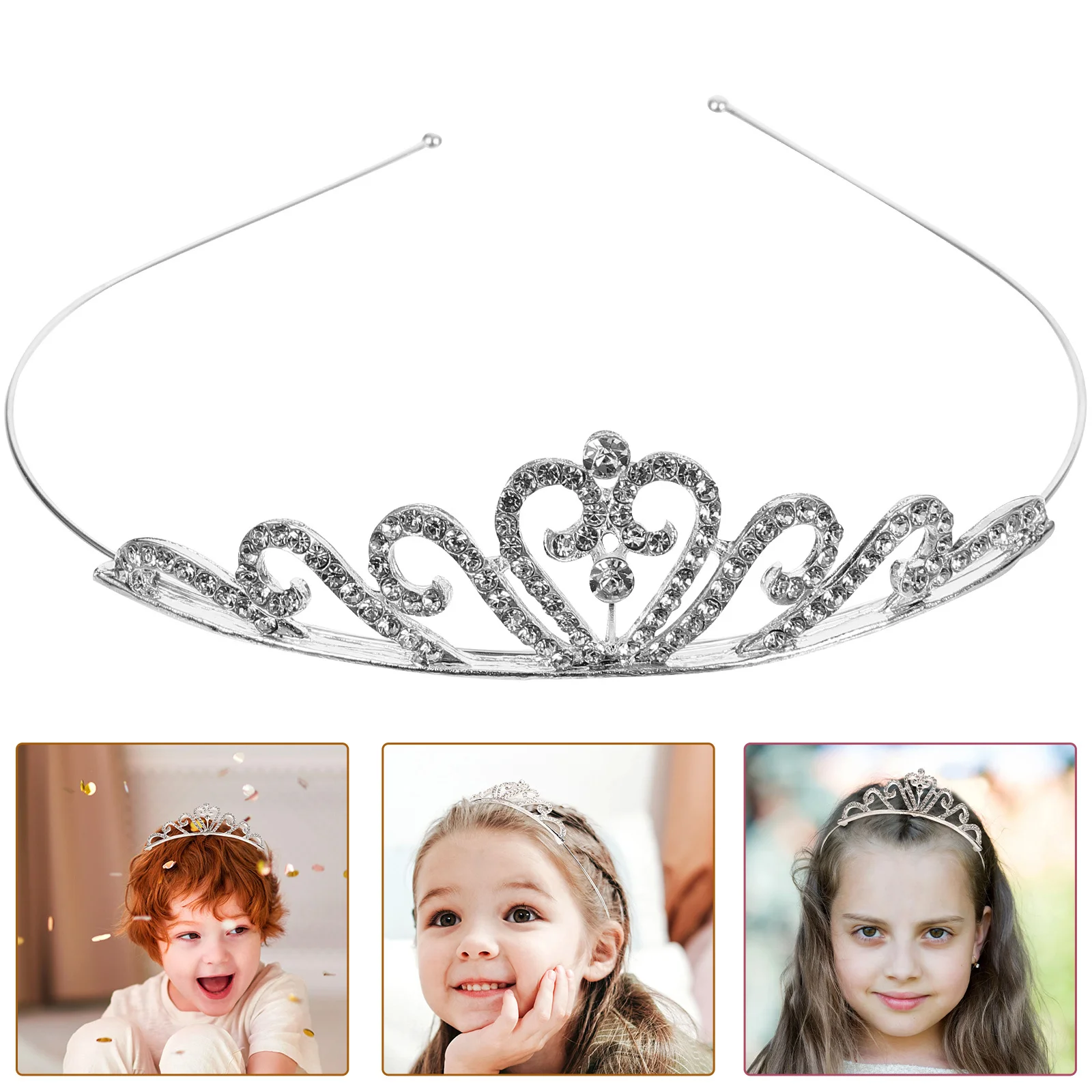 

Rhinestone Crown Hairband Silver Alloy 38Cm/15Inch 9.7X3Cm Kids Tiara Wedding Party Children Barrettes Hair Clip
