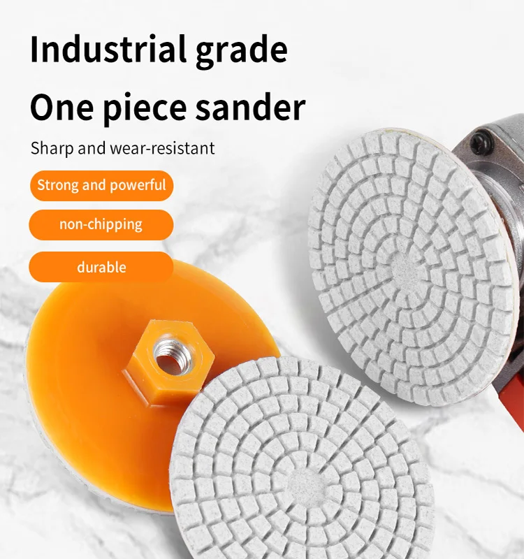 Угловая шлифовальная машина подходит для встроенных шлифовальных дисков, алмазных сухих шлифовальных дисков, специально разработанных для полировки и снятия фасок керамической плитки, каменных плит, мрамора и кварцевого камня, инструмента для отделки керамической плитки.
