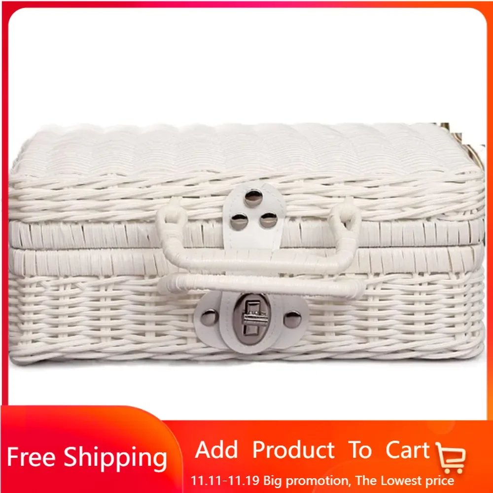 Picnic Baskets Woven Handbag Rattan Weaving Suitcase Photo Props Picnic Box Pastoral Storage Box Wedding Gift