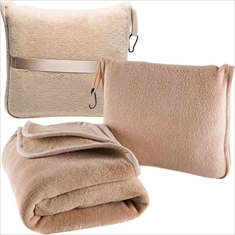 Premium Soft Travel Blanket Pillow Airplane Blanket Packed in Soft Bag Pillowcase with Hand Luggage Belt and Backpack Clip