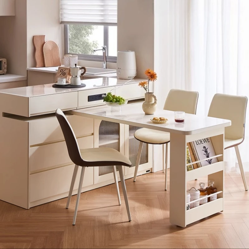 

Modern Simple Multi Functional Glass Dining Island Table Integrated Retractable Light Luxury High End Dining Tables Rectangle