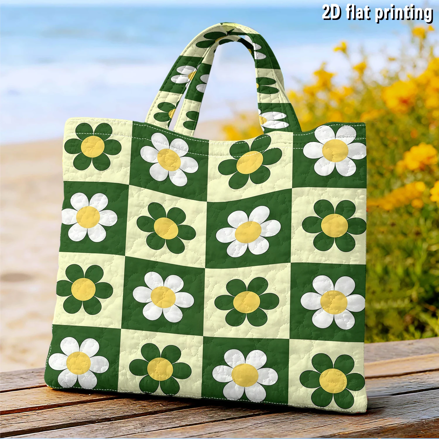 Argyle Daisy Block Women canvas shoulder bag Dual-Side Printed Tote Bag shopping bag Fashionable and fun gift handbag