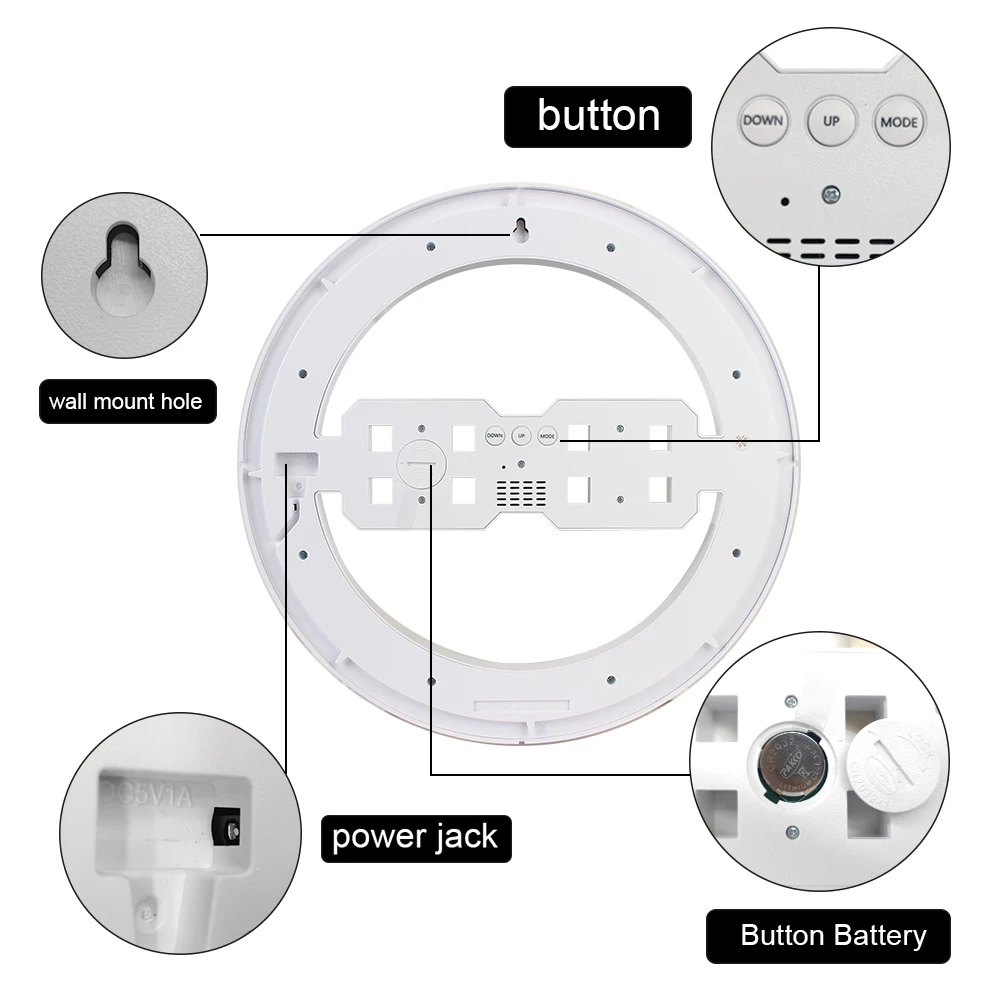 وحدة إضاءة LED جداريّة على مدار الساعة ميزان الحرارة لغرفة المعيشة ديكور المنزل إنذار مع التقويم الصامت ثلاثية الأبعاد الرقمية التعميم مضيئة