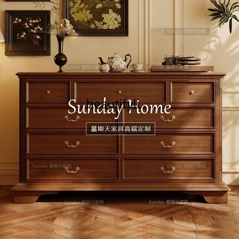 

S Medieval wood color chest of drawers multi-functional locker large capacity drawer porch cabinet