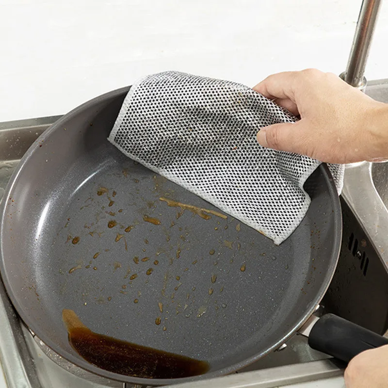 New Thickened Steel Wire Cleaning Cloth Non-Scratch Double-layer Iron Microfiber Mesh Dishrag Washing Pot Rags Kitchen Towels