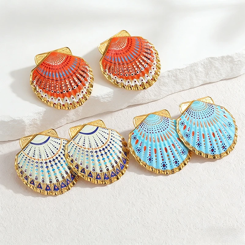 Leo | Metal Painted Shell Earrings Stainless Steel Women Ocean Chic Jewelry Gold High Quality Popular