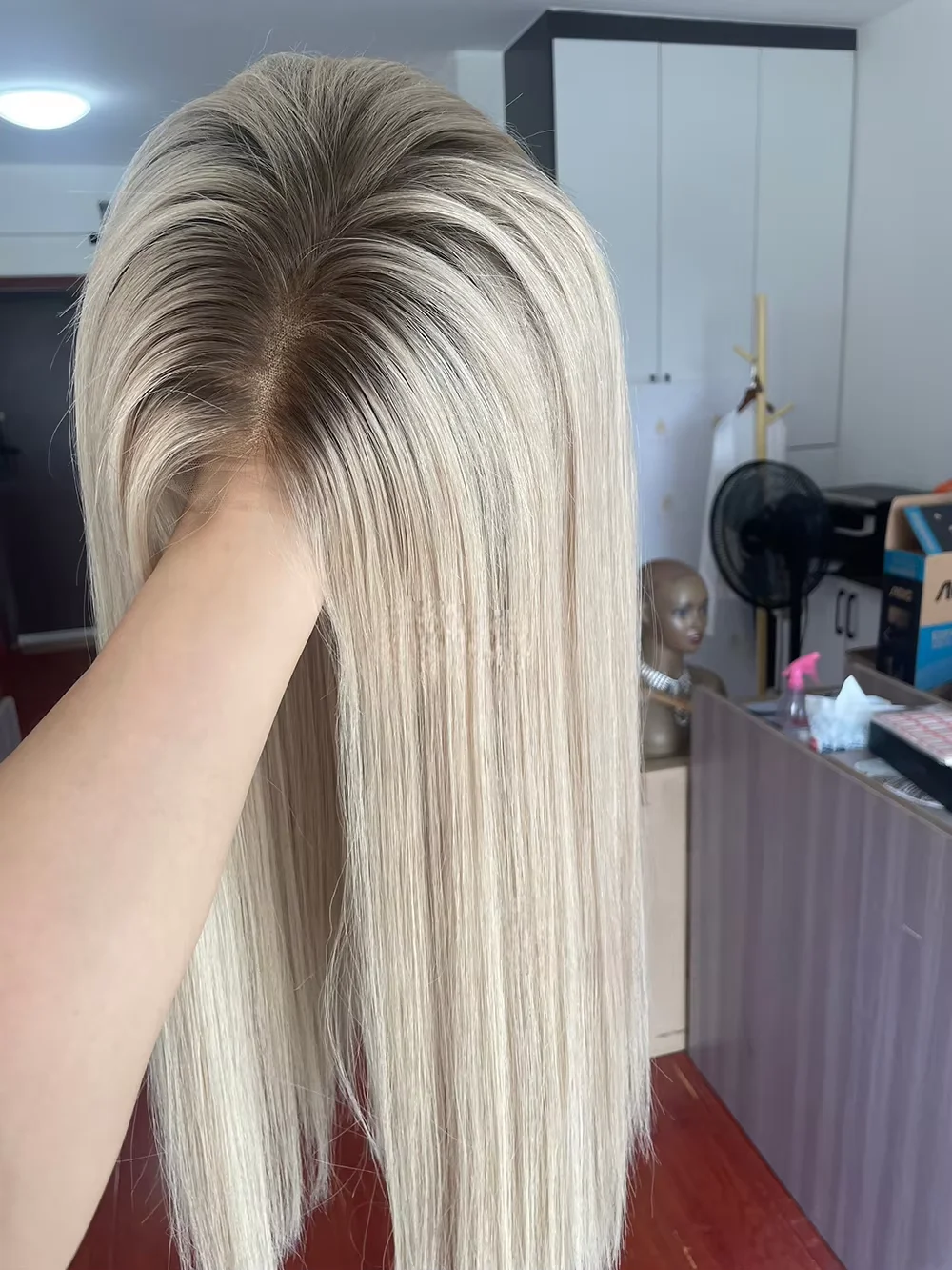 Women Soft HD Lace Natural Straight 24Inch Glueless Ombre Blonde Front Wig Hair Pre Plucked Transparent Lace Heat  Resistant