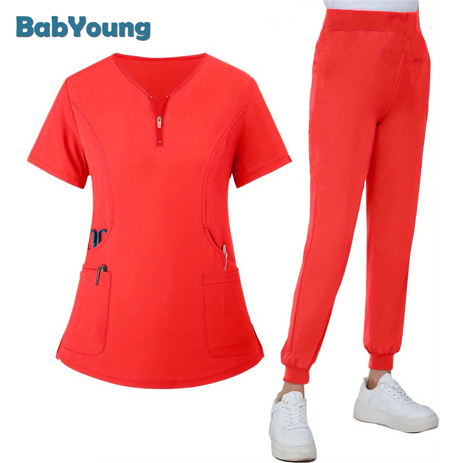 Babyoung-conjunto esmerilado de uniforme médico de enfermera para mujer, Top de manga corta y pantalones, multicolor