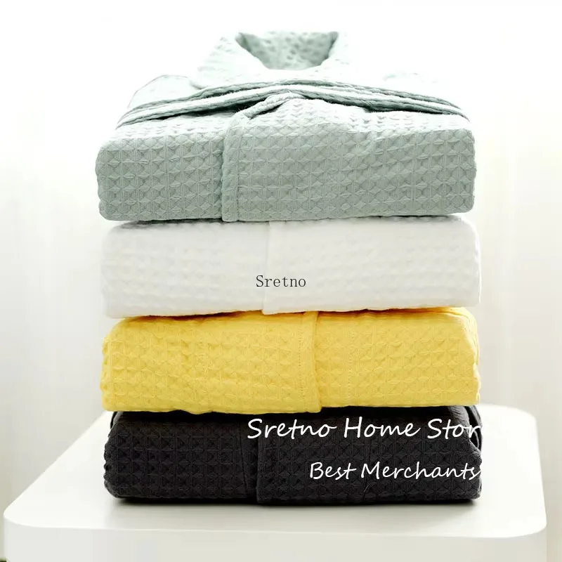 

Japanese-style Cotton Cloth Waffle Bathrobe Soft and Breathable All-season Male and Female Adult Bathrobes Sleepwear robe badjas