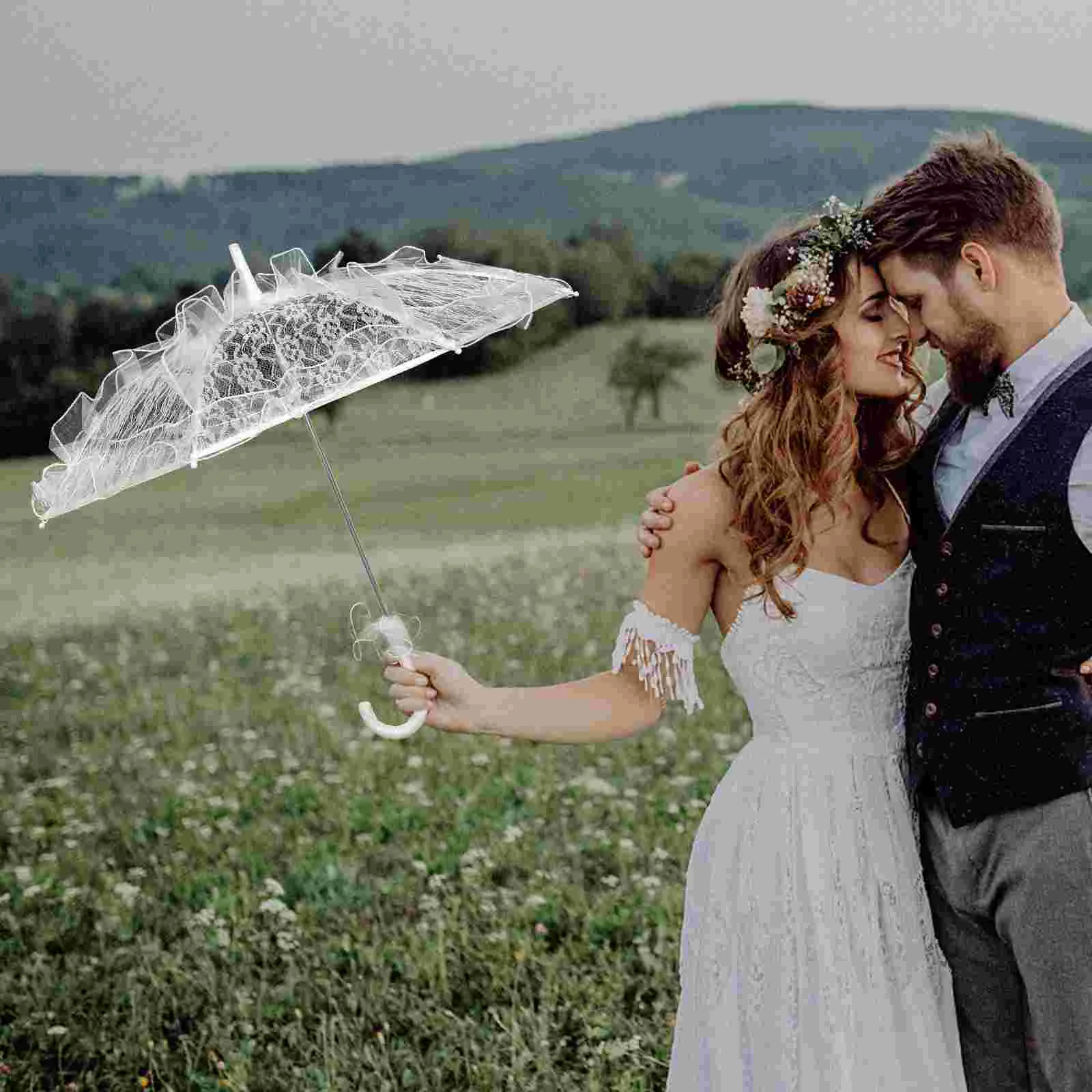 Bridal Lace Umbrella Clear Umbrellas Embroidery White Handmade Bride Wedding Decor