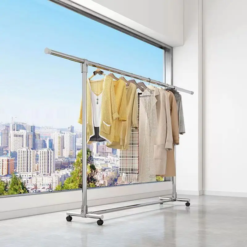 Stainless Steel Drying Rack Landing, Floor-Type Household Telescopic Clothes Rod