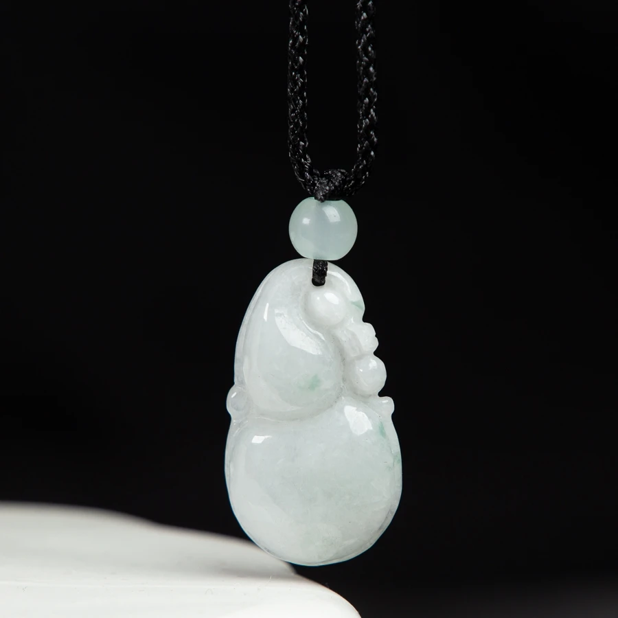 

TIMESWIND White Natural Myanmar A-type Jade Gourd Auspicious Women Necklace with Certificate