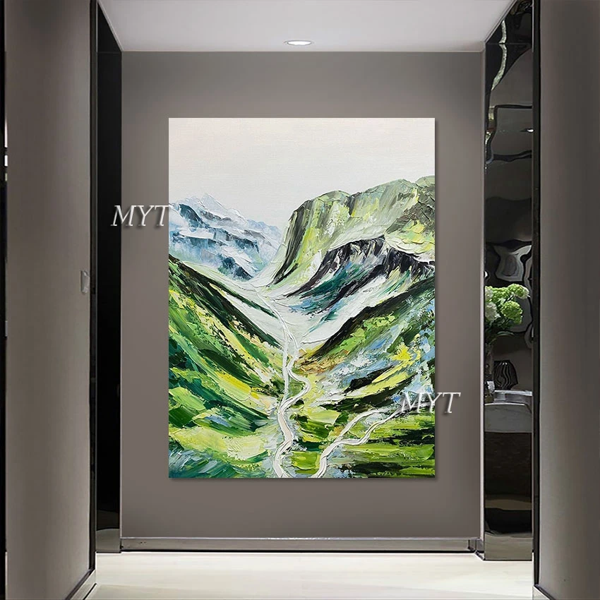 3d Green Mountains Landscape Wall Art Frameless Painting Room Decor Abstract Hand Painted On Canvas Wall Art Picture Unframed image 5