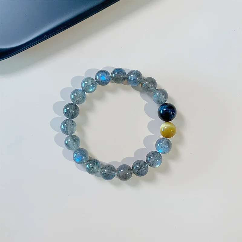 

Gray Moonstone Labradorite Gold Stone Blue Tiger Eye Bracelet