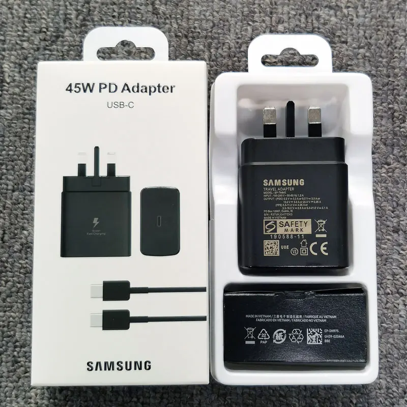 Samsung 45W UK Plug PD Charger Super Fast Charging Adapter For Galaxy S24 S23 S22 S21 S20 Note 20 Ul