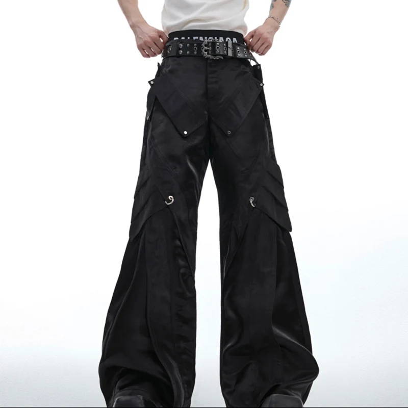 FEWQ Niche Glossy Deconstruction PU Leather Pants Metal Buckle Casual Pants 2024 Darkwear Male Trousers Fashion 24E1826