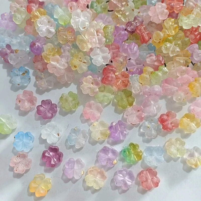 50/100Pcs， 10mm Clover, Transparent, Gradient Ramp，Flowers, Flat, Jewelry Accessories, DIY, Pendant, Jewelry Making Supplies
