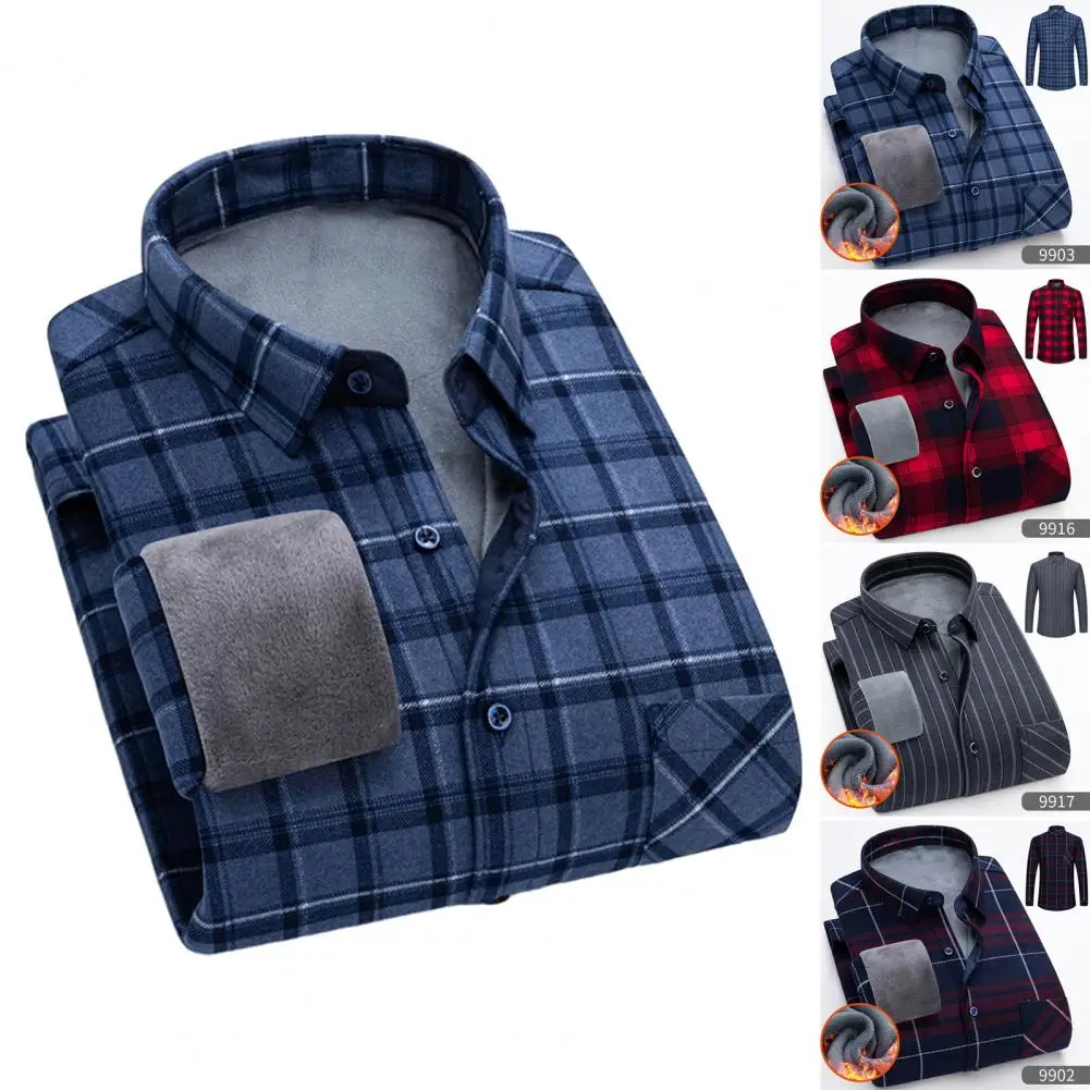 

Men Thick Shirt Stylish Men's Winter Plaid Shirt Thick Plush Plus Size for Formal Business Office Wear Men Shirt
