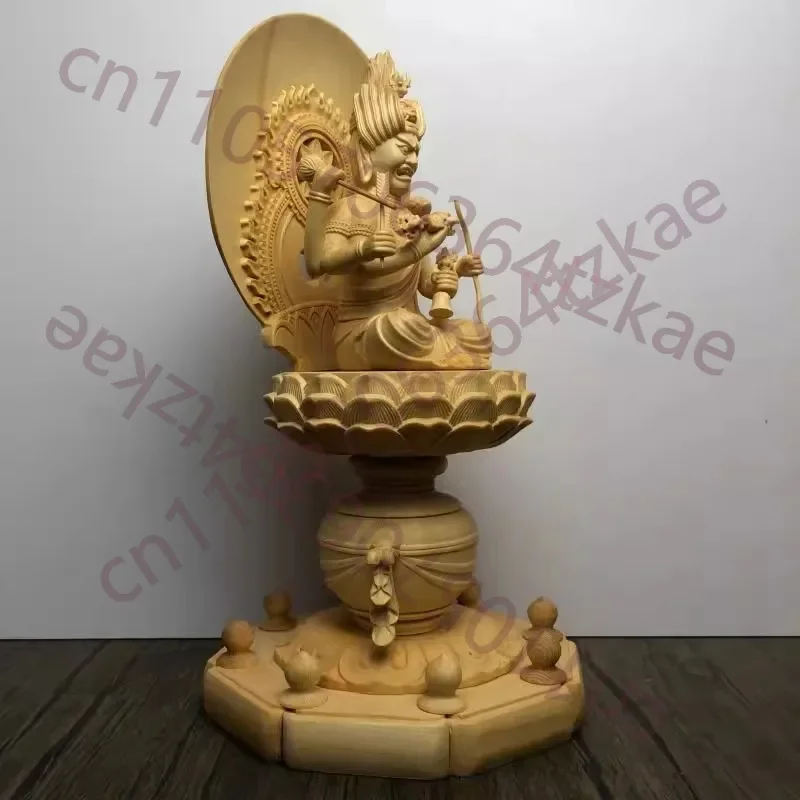 Hinoki Wood Aizen Myoo Statue, Six-Armed Tantric Buddhism Protector Deity Buddha Figurine, Home Decor Altar Ornament