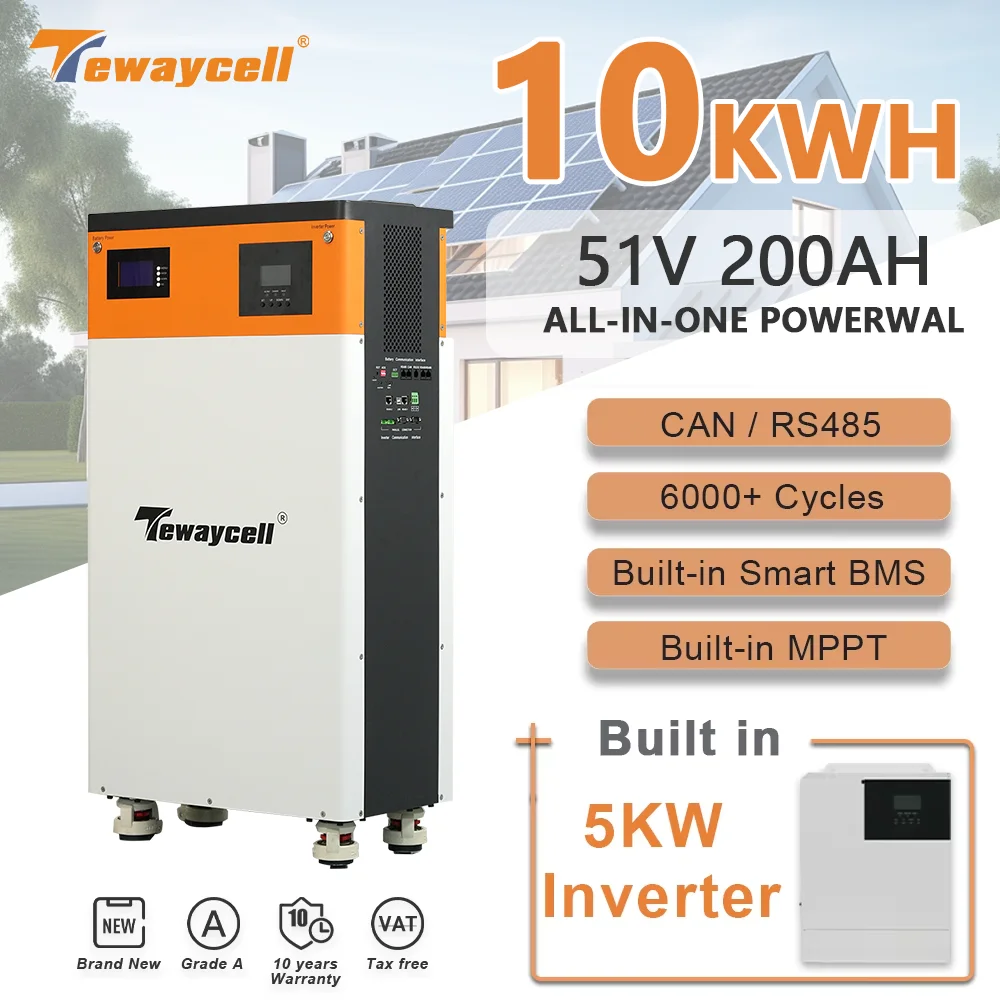 

Tewaycell 10 кВтч Powerwall 51 В 200 Ач LiFePO4 Батарея «все в одном» Литий-железо-фосфатная солнечная батарея Встроенный монитор CAN RS485