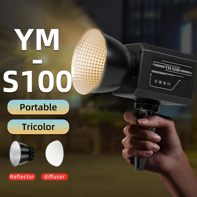 

Видеолампа COB 100 Вт с ручкой, двухцветная, 100 Вт, 2700–6500 К, Type-C, быстрая зарядка, встроенный аккумулятор, управление через приложение для фотографии