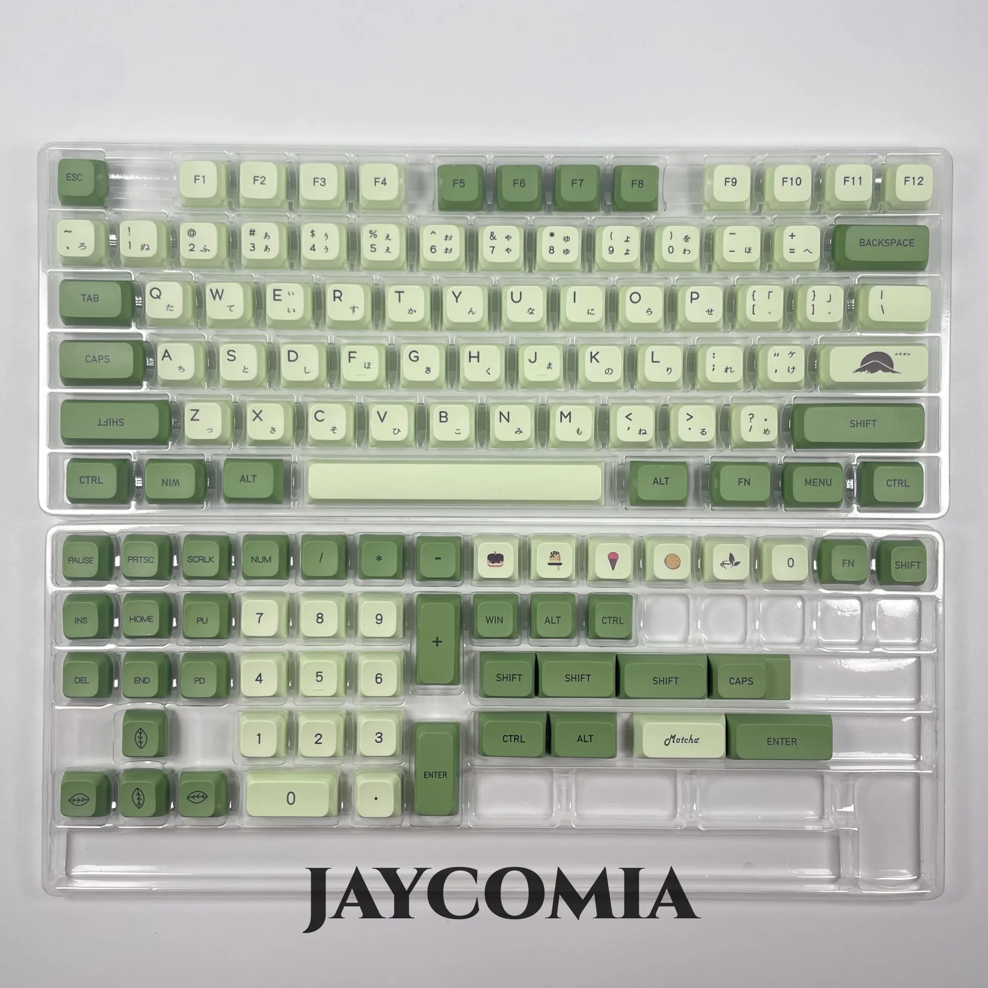 XDA-Profile Matcha Keycaps, Inglês, Russo, Coreano, Japonês, PBT Dye Sub, 127 Keys for Gaming Mechanical Keycaps, RK61, GK68