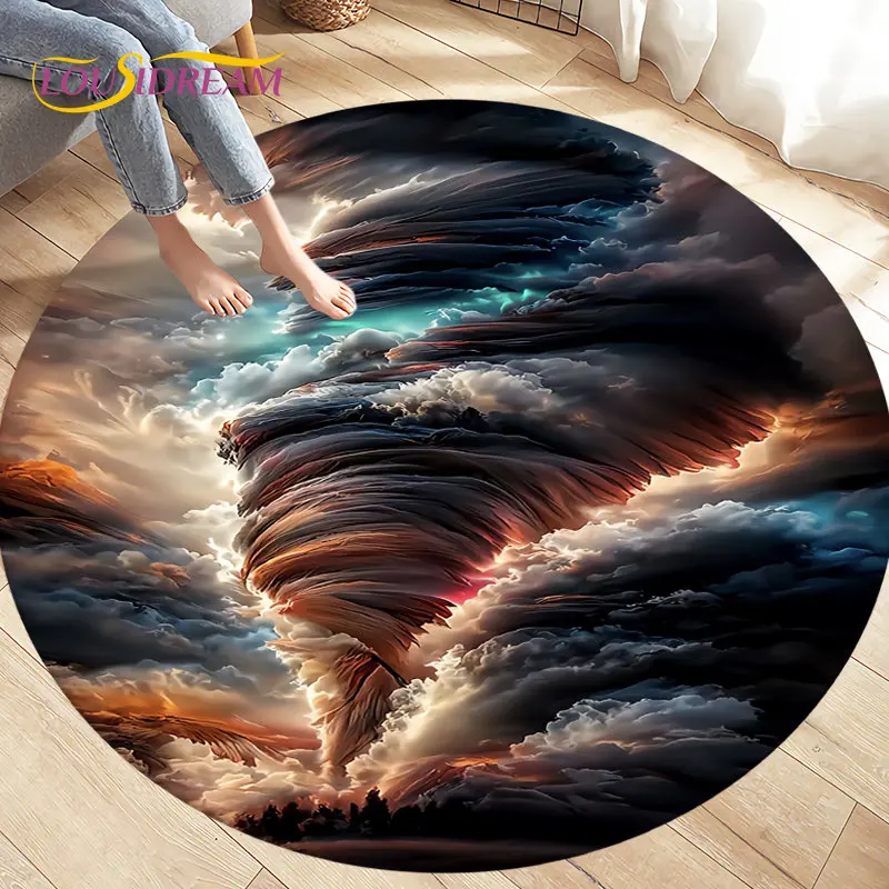 3D Natural ,Tornado, Cloud Area Rug,Round Carpet Rug for Living Room Bedroom Sofa Decoration,Kid Play Game Non-slip Floor Mat