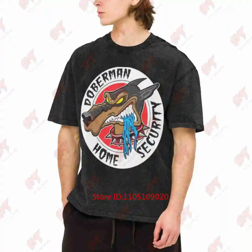 Doberman Home Security Vintage Washed Tee Pure Cotton T-Shirt