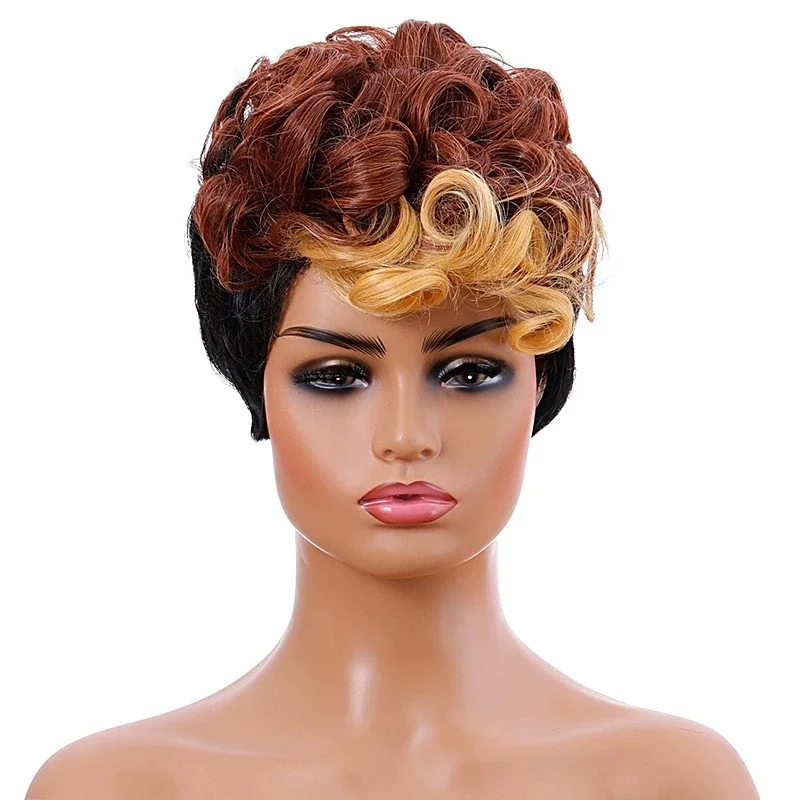 WHIMSICAL W Synthetic Women Pixie Cuts Hair Short Brown Wine Natural  Wigs Heat Resistant Wig For Black Women