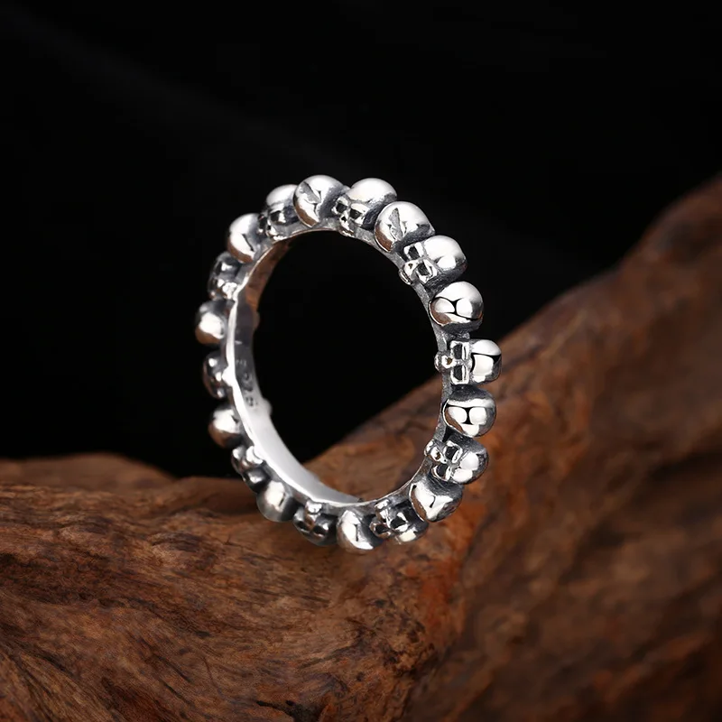 

S925 Sterling Silver Skull Ring Black Punk Style Hip Hop Unisex Old Process Fine Jewelry FYRNG084