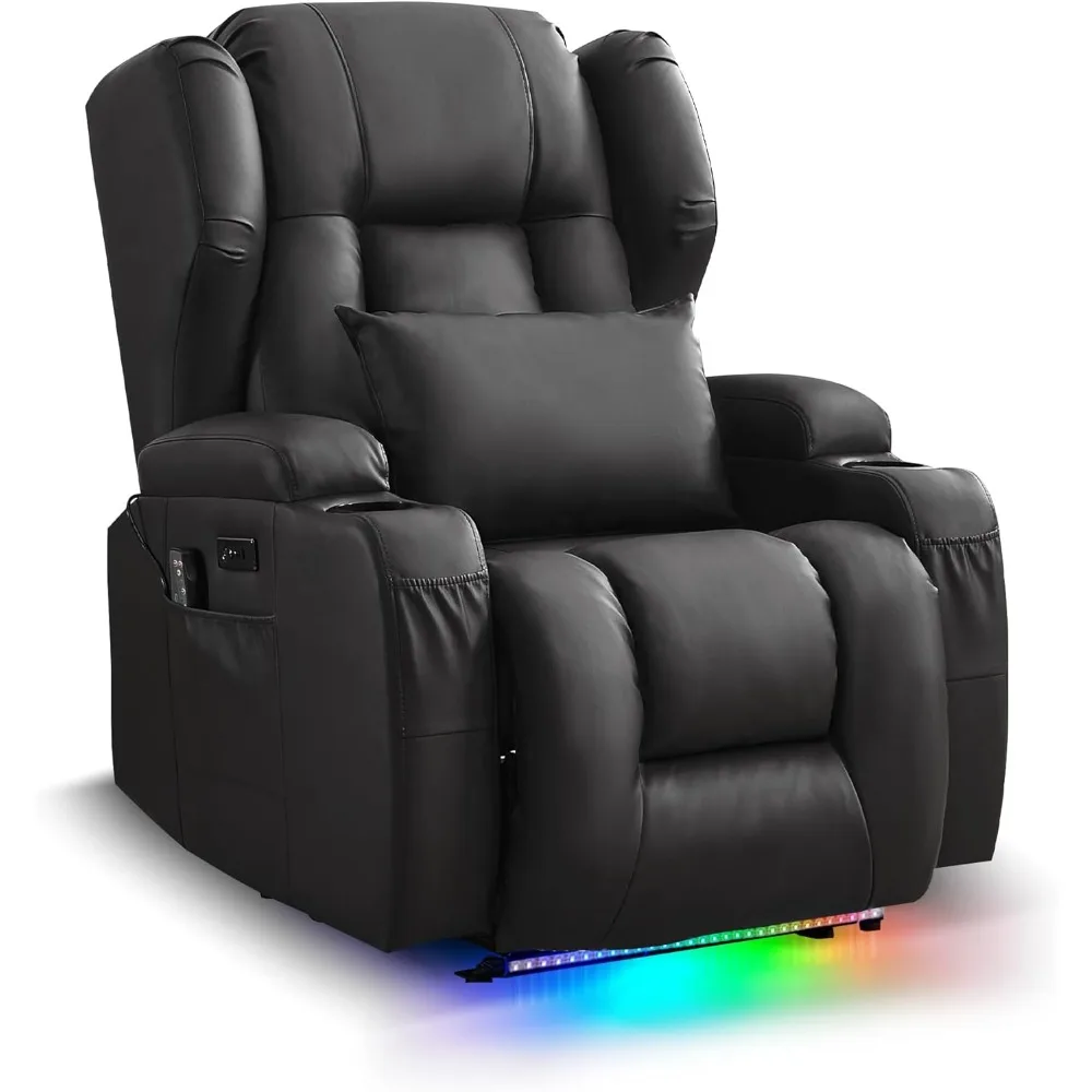 

Recliner Chair For Adults, Power Reclining Sofa Chair Home Theater Seating With Vibration Massage And Heat, Led Ambient Light,
