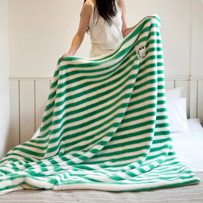 

Толстое зимнее теплое одеяло в полоску в стиле ретро для кровати, кашемировые одеяла из искусственного ягненка, мягкое удобное теплое одеяло, одеяло