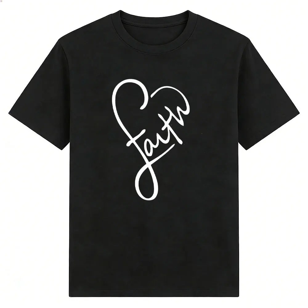 2026 Faith Heart Christian Women T-Shirt Christmas Easter Religious Summer Short-sleeved shirt Church Bible Study Tshirts Tops