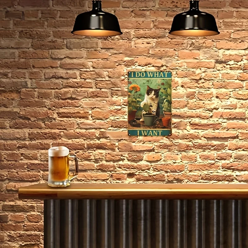 [فن حائط على شكل قطة غريبة] لافتة فنية جدارية معدنية عتيقة على شكل قطة "أنا أفعل ما أريده" - ديكور منزلي من الحديد الريفي مقاس 8 × 12 بوصة مع كاليفورنيا غريب الأطوار