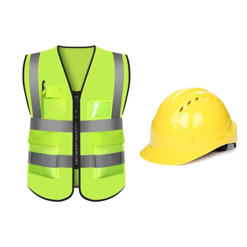 

2024 New Multi-pocket Reflective Safety Vest & Safety helmet Bright Color Traffic Vest Railway Coal Miners Uniform Breathable