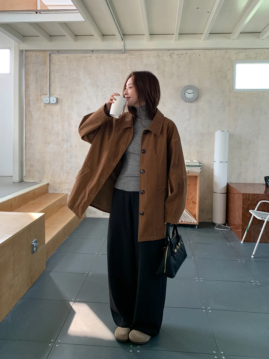 SIXI メルボルンスタイル ヴィンテージ ワークウェアジャケット レディース ルーズ ミドル丈 スエードコート カジュアル ルーズフィット レディース ショートアウター