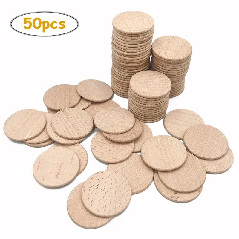 

50pcs 5cm Natural Wood Slices, Unfinished Round Wood Coins Cutouts Disc for DIY Arts, Crafts Projects, Home Decor, Ornament