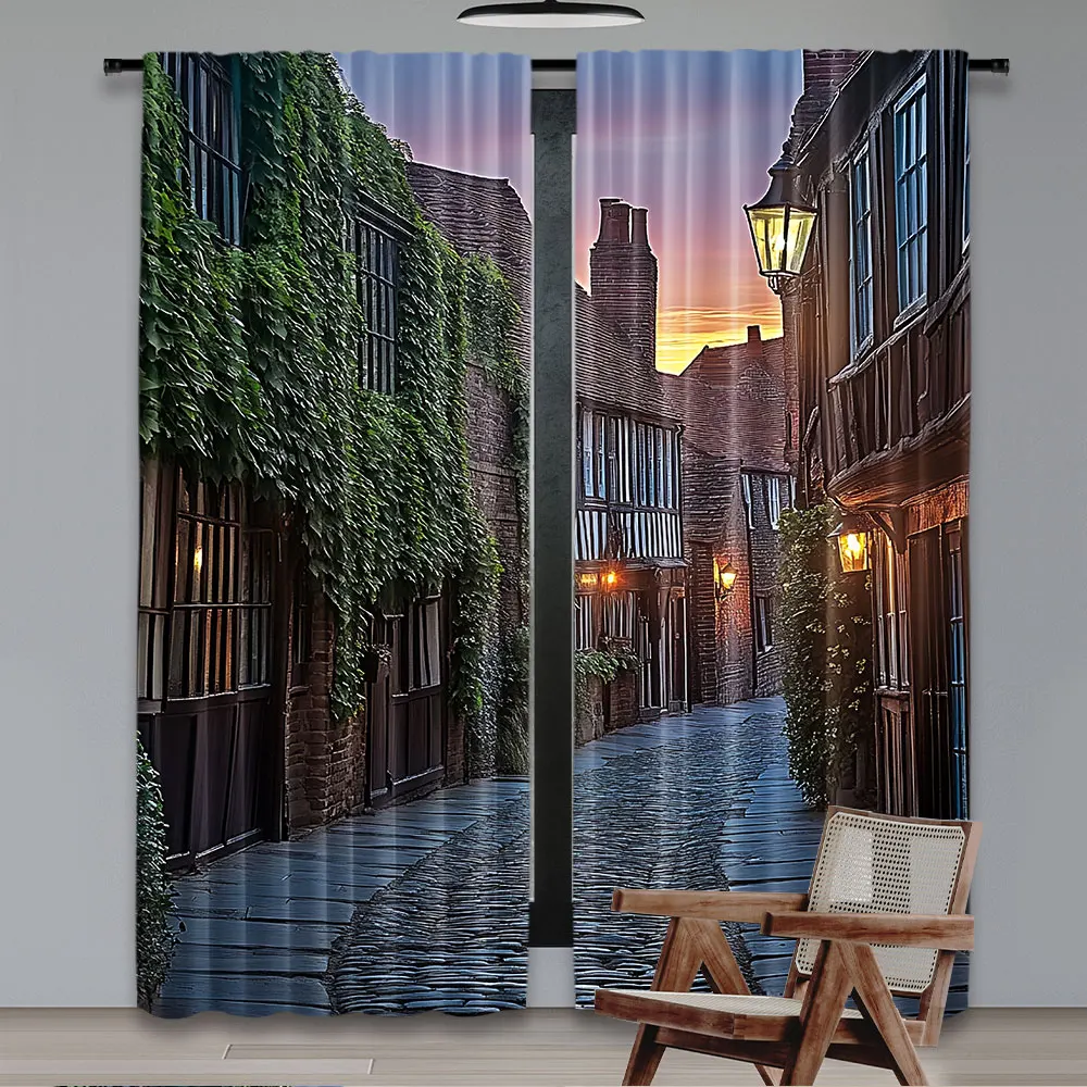 2Pcs Evening Sunset On The Cobbles At Street In East Sussex Cottages Houses For Bedroom Living Room And Dining Room