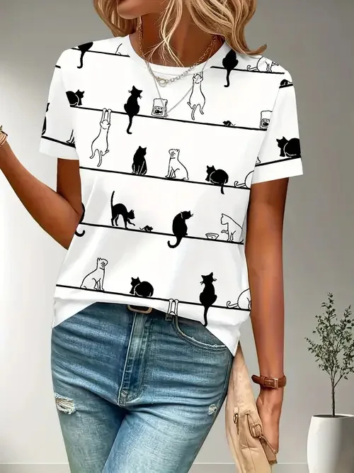 Estate Polka Dot Stripes 3D Stampa T-shirt Donna Casual O-Collo Manica corta T Shirt Harajuku Street Y2k Tees Top Abbigliamento femminile