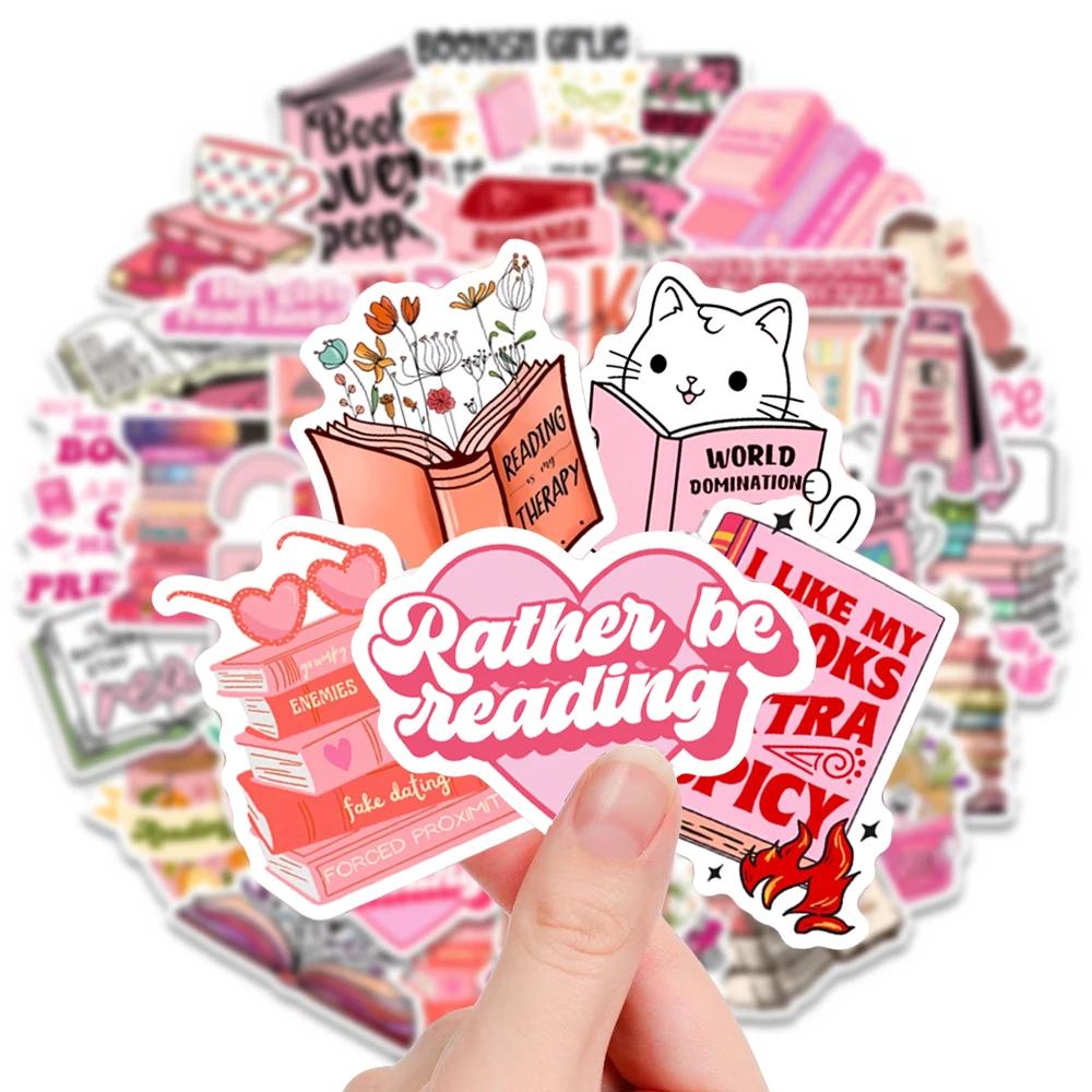 

10/30/50pcs Cute Pink Bookish Cartoon Stickers Reading Graffiti Decals for Stationery Luggage Helmet Waterproof Graffiti Sticker